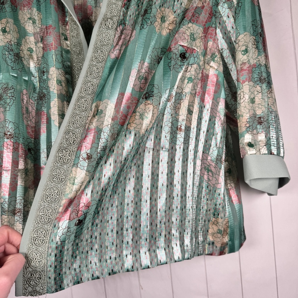 Vintage R&M Richards Green Sheer Striped Floral Jacket Dressy Office Top‎ 18WP - Picture 4 of 11